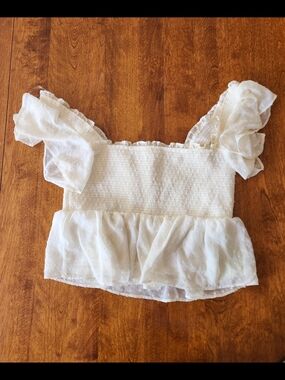 Women's White Baby Doll Camisole Ruffle Crop Top Boho Coquette Cottage Core
